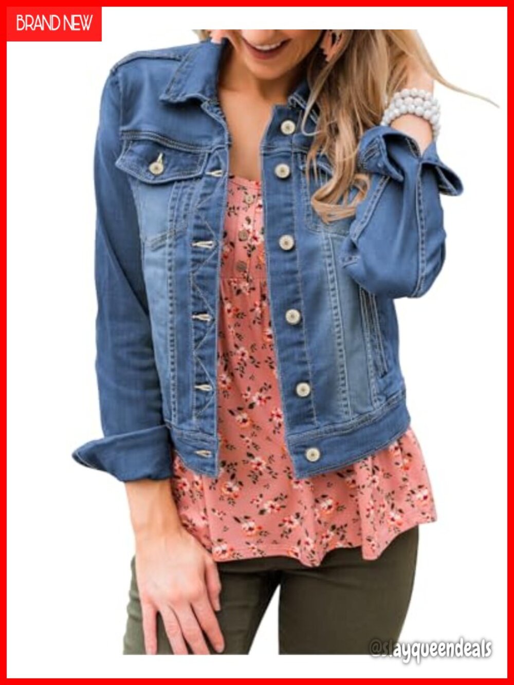 Classic Button Up Fitted Denim Trucker Jean Jacket